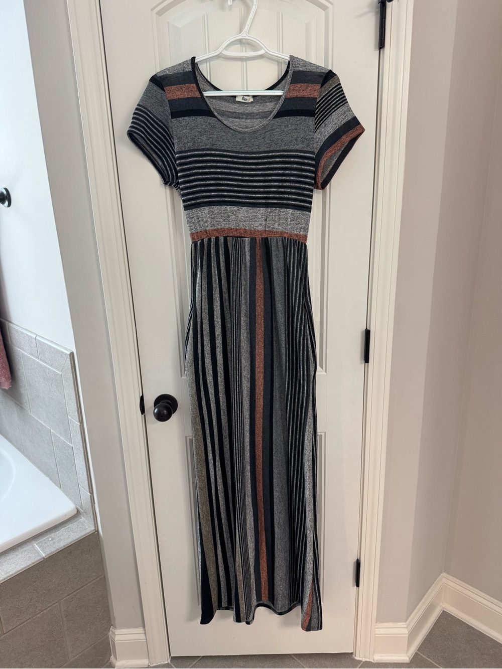 Striped Knit Maxi Dress in Black, Gray & Copper